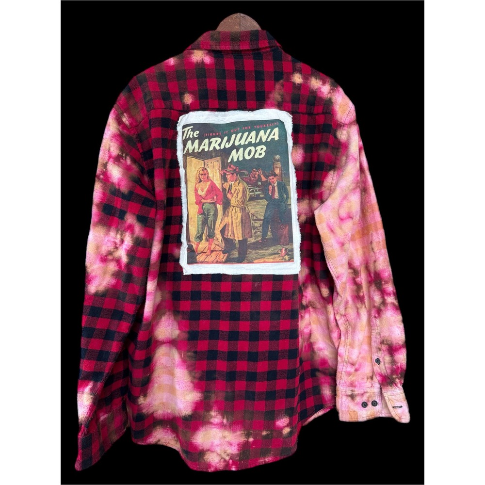 Vintage Marijuana Propaganda Flannel Bleach Dye Buffalo Plaid Shirt - Picture 3 of 7